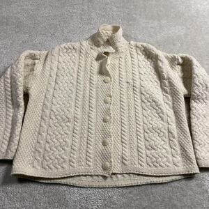 Aran Crafts Sweater Womens M White Merino Wool Cable Knit Ireland Fisherman